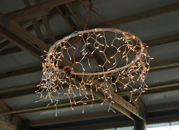 Chandeliers with hula hoop party lights