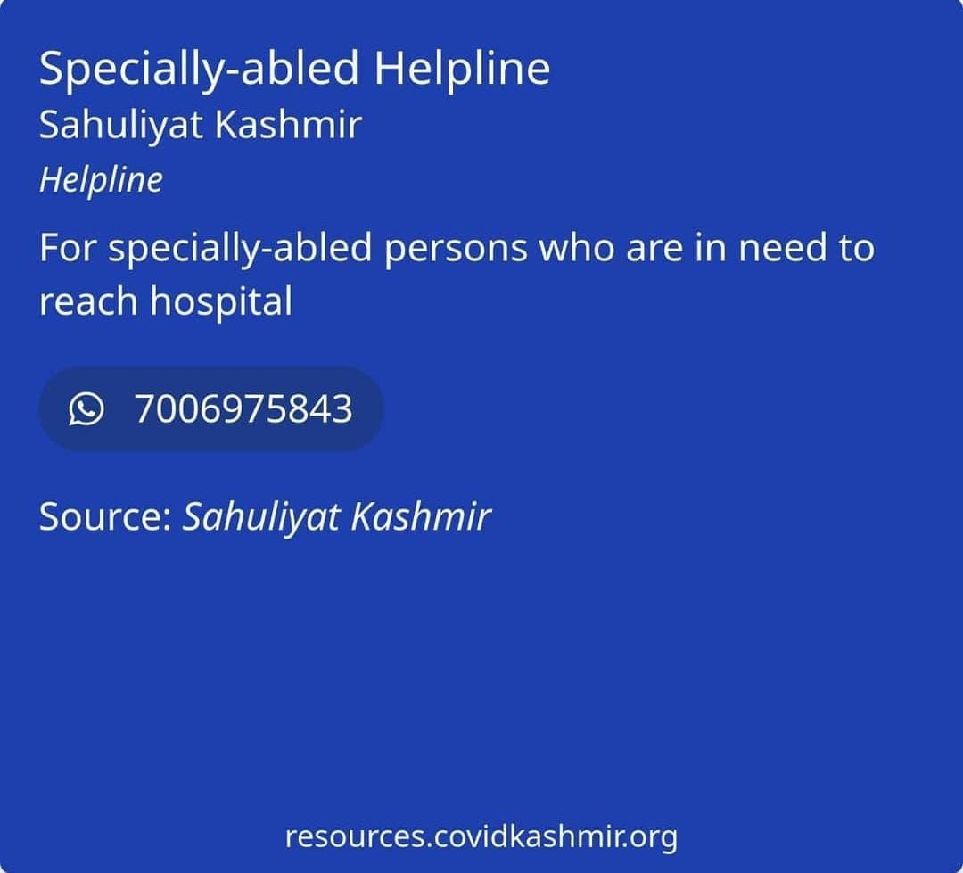 COVID-19 Resources - Specially-abled Helplines