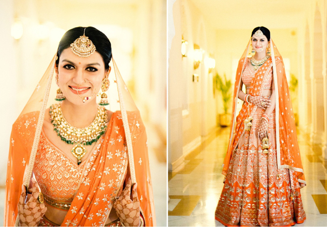 Buy Suruchi Parakh Rust Orange Bridal Lehenga Set With Floral Work at  Redfynd