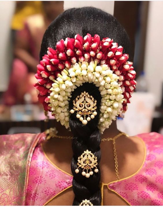 Front South Indian Bridal Hairstyle - pastel jada billalu