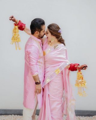 baby pink coordinated outfits - haldi outfits