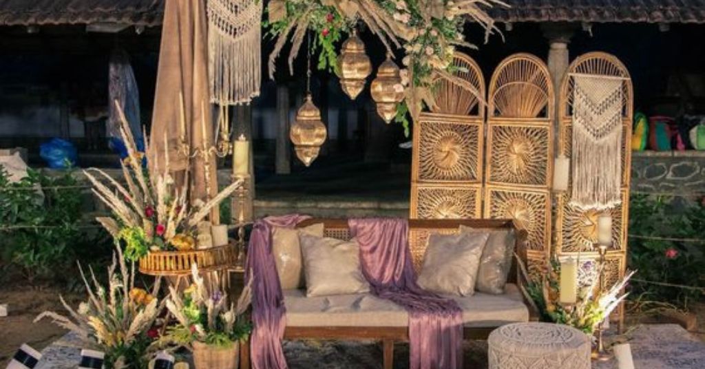 boho and arabic theme for engagement stage decoration