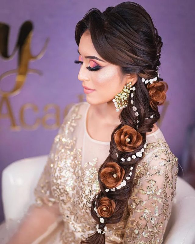 braid with rose extensions - bridal hairstyles