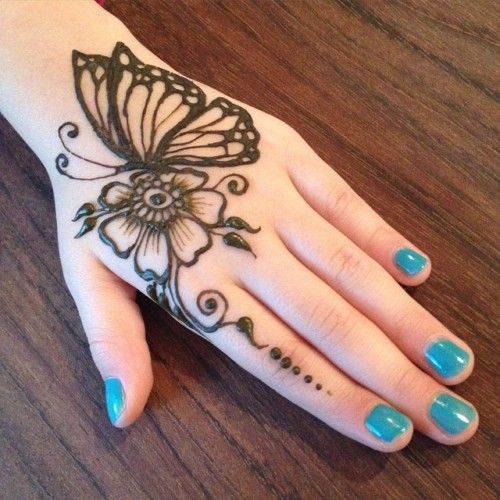 Small Mehndi Designs - butterfly and flowers