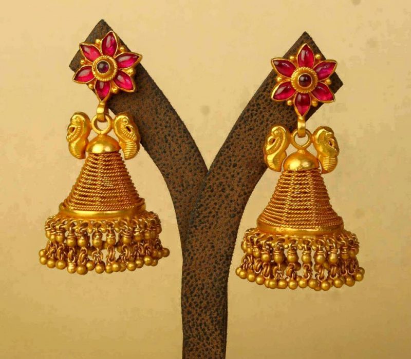 classic meenakari - bridal gold jhumka designs