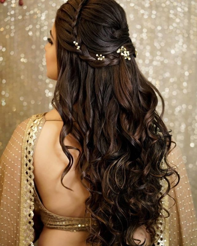 crown braid and cascading curls - bridal hairstyles