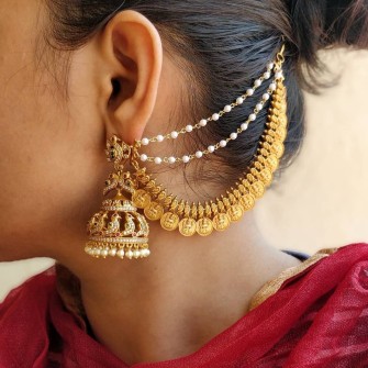 ear chain jhumka - bridal gold jhumka designs