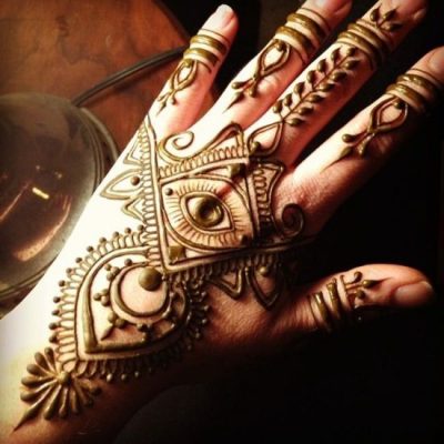 egyptian eye mehendi design with Egypt style marks and patterns for Engagement