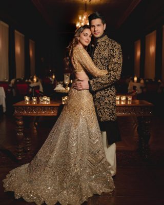 golden lehenga with silver hints