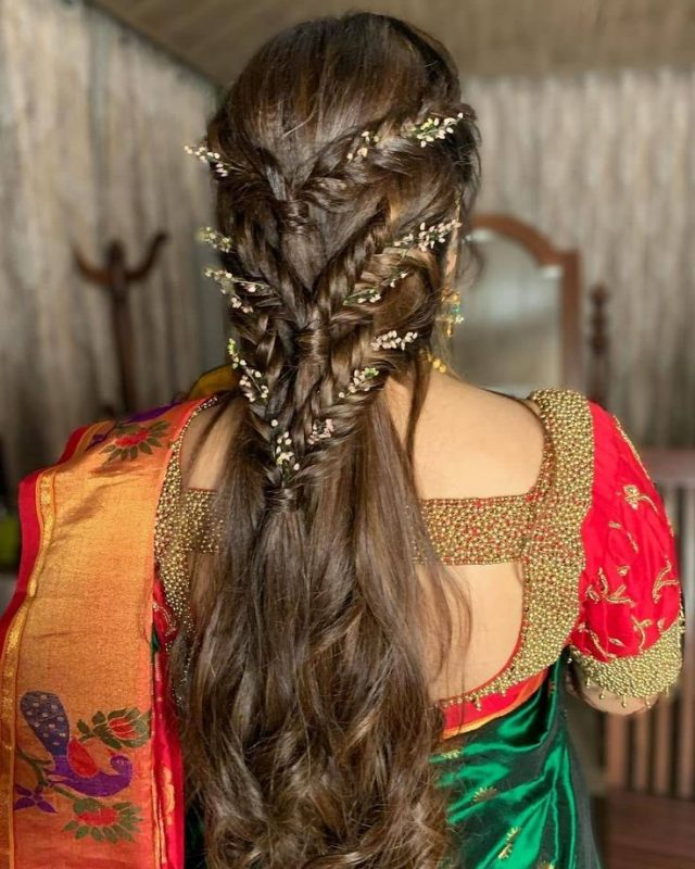 half braid - hairstyles for saree