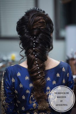 inward fishtail braid with pearl beads