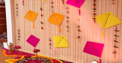 kite frame backdrop for home haldi decoration