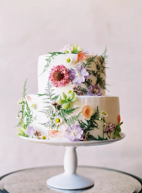 Bride to be Cake - pressed flowers