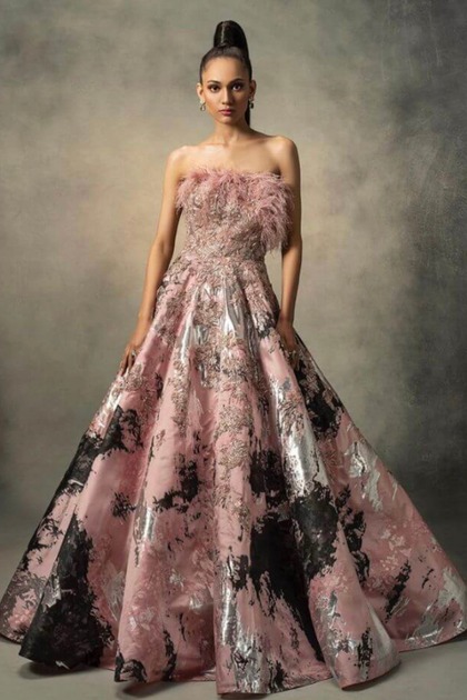 Reception Dress - pastel pink and black gown