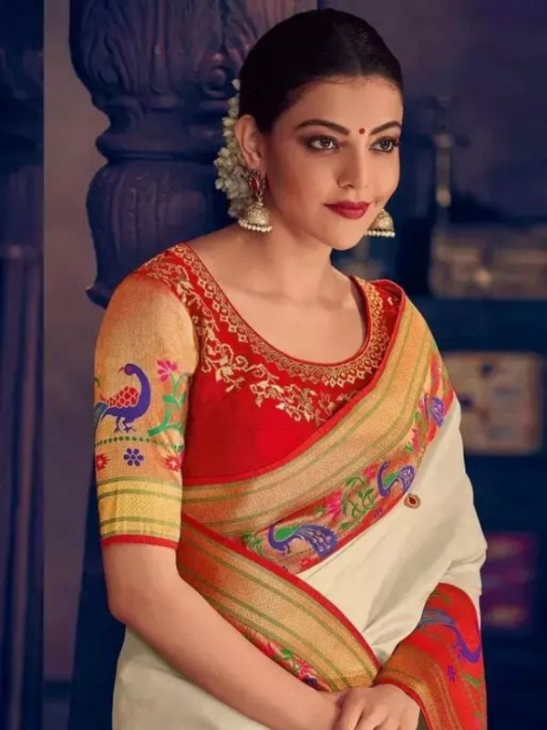 New Paithani Silk White colour Saree For Marathi Tradition – Parvati Ethnic