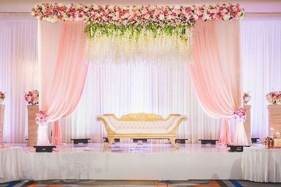 pink drapes and orchids - Flower Wedding Stage Decoration