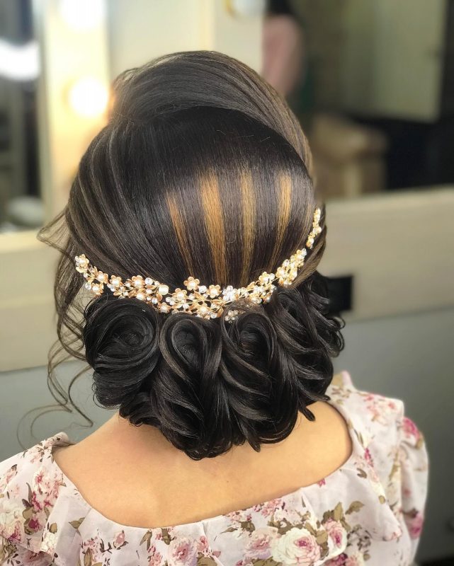 Romantic Messy Bun Adorned With Pearl Clips for Engagement | Indian Bridal Engagement  Hairstyles | Engagement hairstyles, Hair styles, Bridal hair buns
