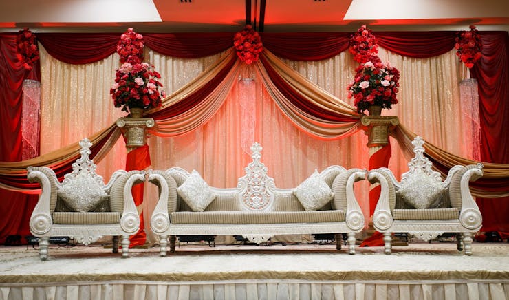 royal and luxurious theme for engagement stage decoration
