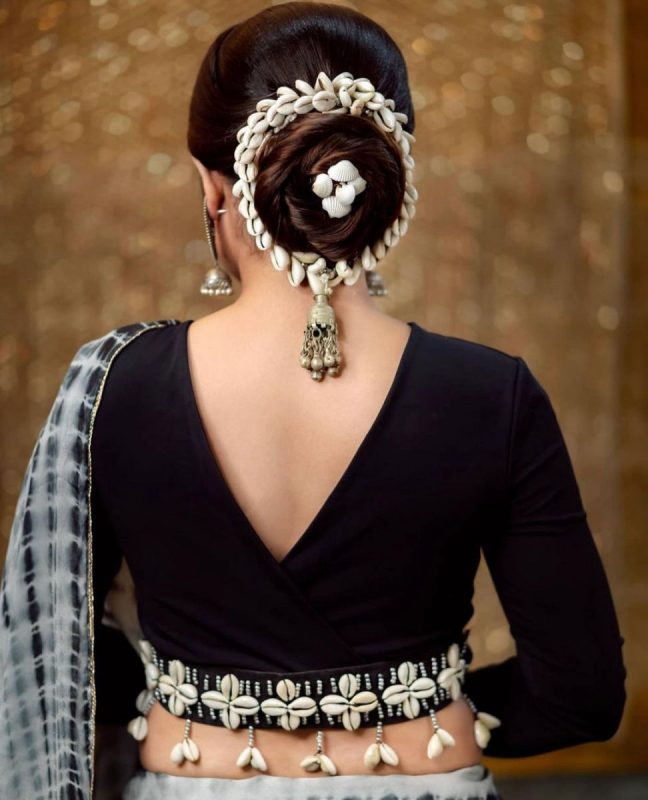 Front South Indian Bridal Hairstyle - shell bun