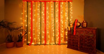 curtains and fairy lights simple backdrop