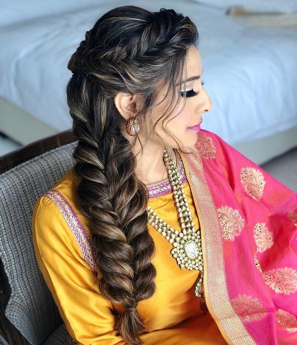 side fish braid - hairstyles for saree