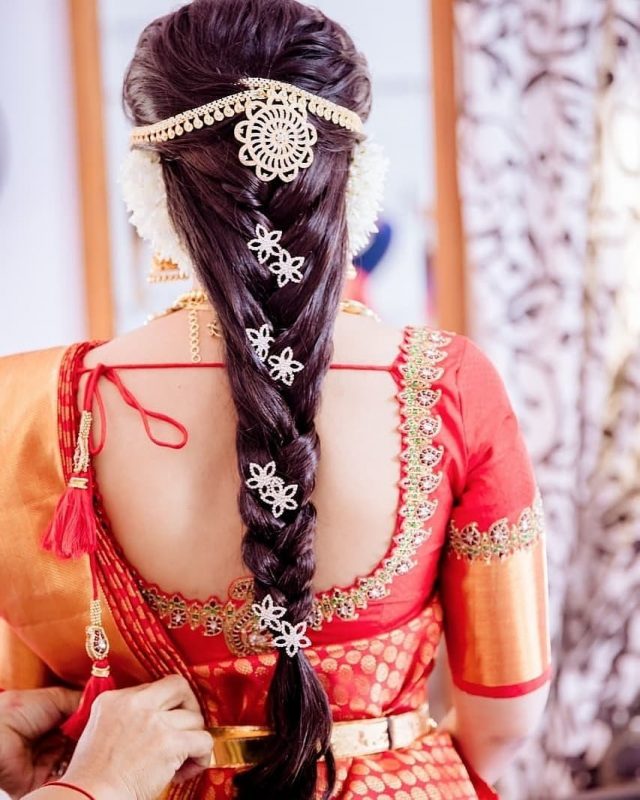 Front South Indian Bridal Hairstyle - sleek hairstyle