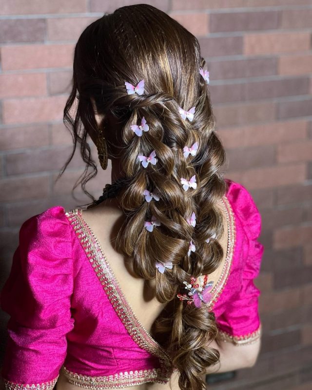 thick braid and mini butterflies - bridal hairstyles