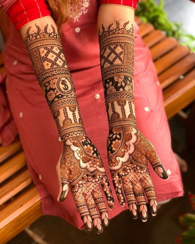 traditional coordinated - full hand mehendi designs