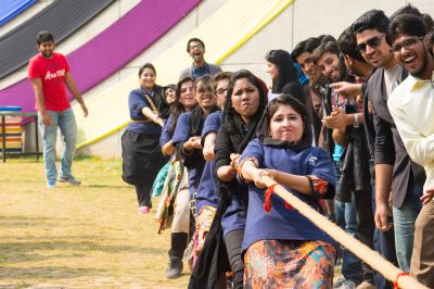 tug of war game at college freshers party