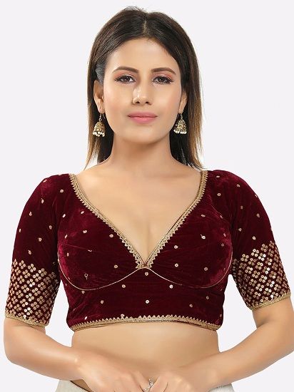 velvet blouse - silk saree blouse designs