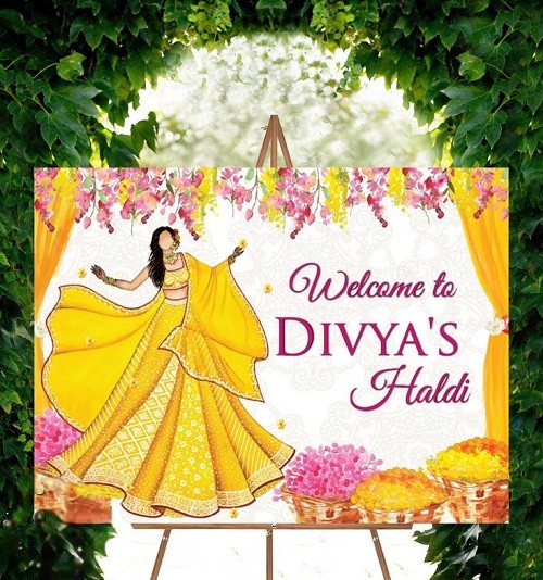 welcome poster - low cost simple haldi decoration at home