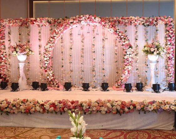 white and pink - Flower Wedding Stage Decoration