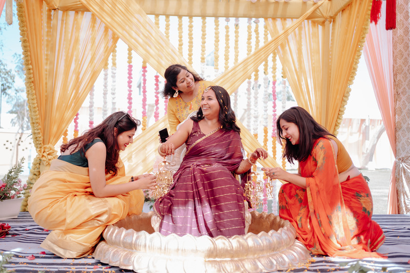 with bridesmaids - haldi poses