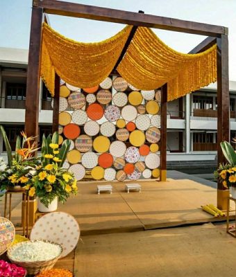 yellow orange and green decor theme for haldi ceremony