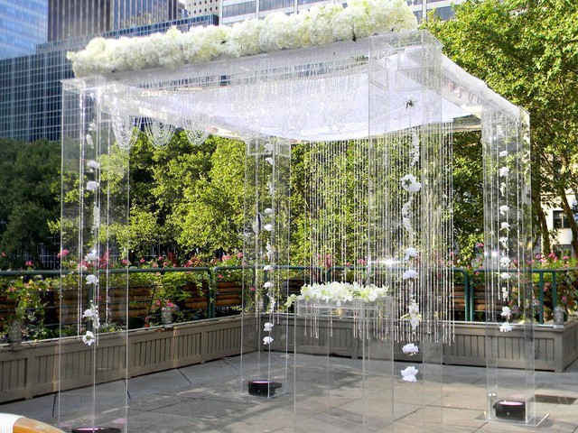 white acrylic floral mandap