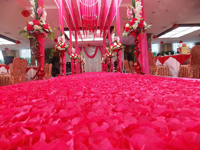 red rose petal wedding aisle