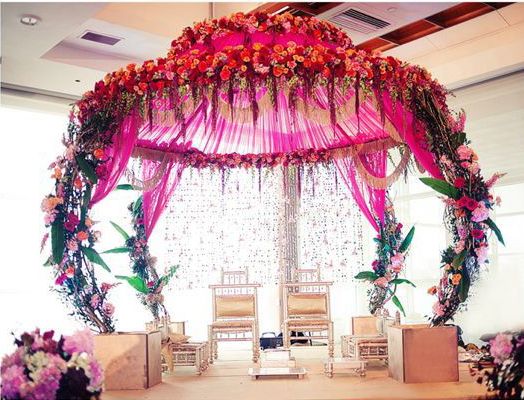 red floral mandap decorations