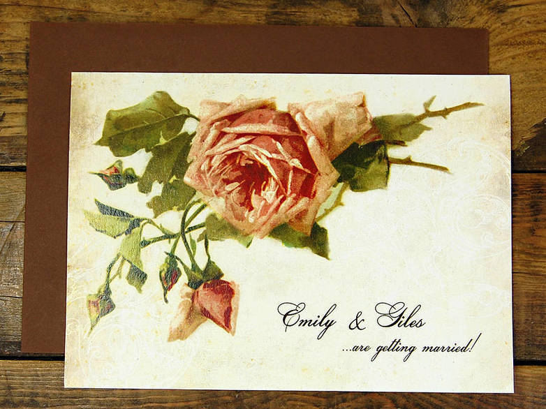 vintage painted rose invitation card