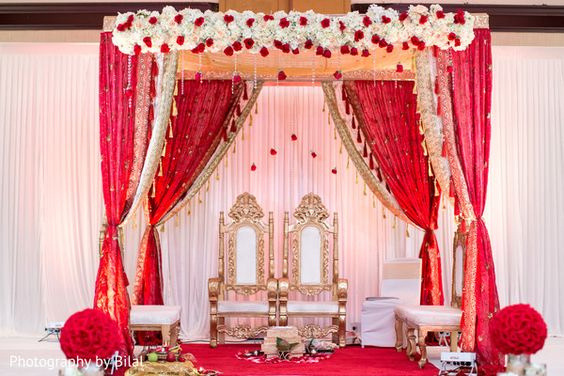 Red and White Indian Wedding Stage Decoration