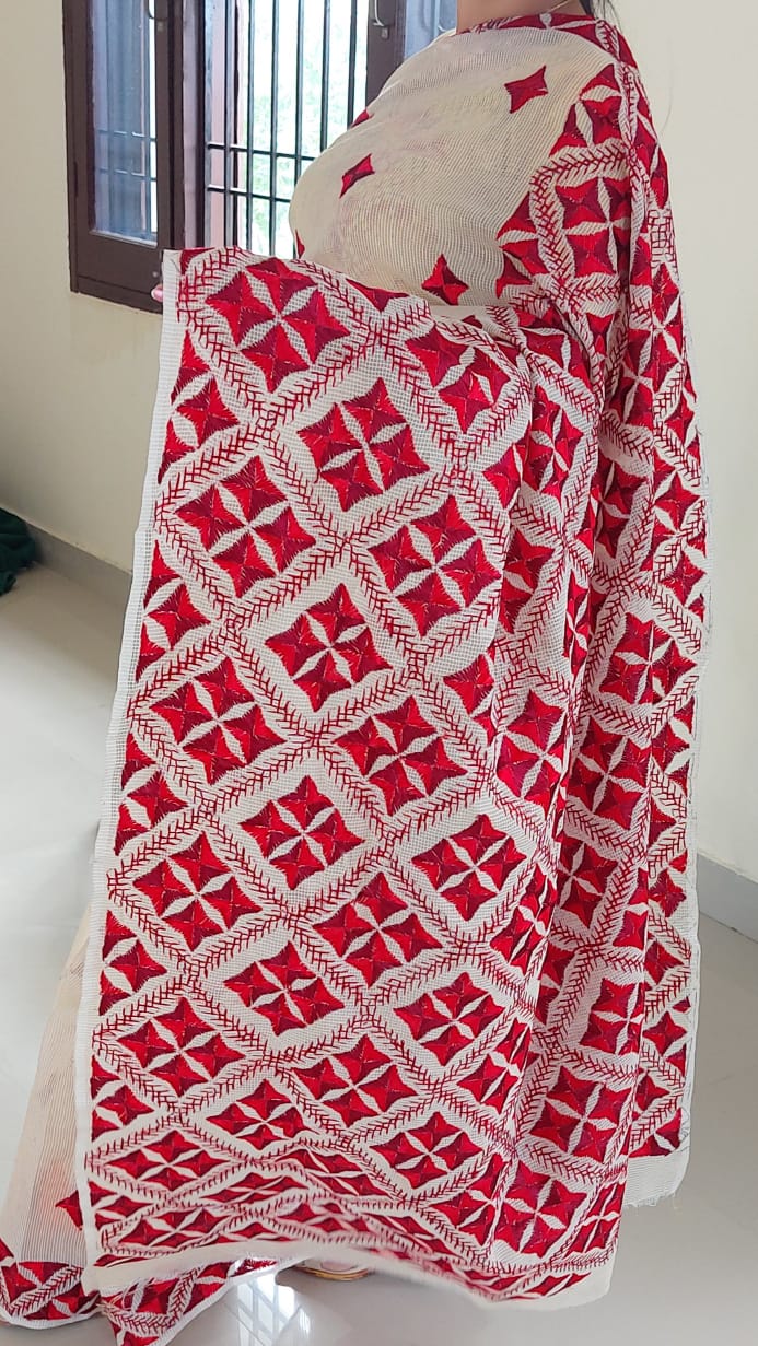 Hand embroidered Phulkari saree