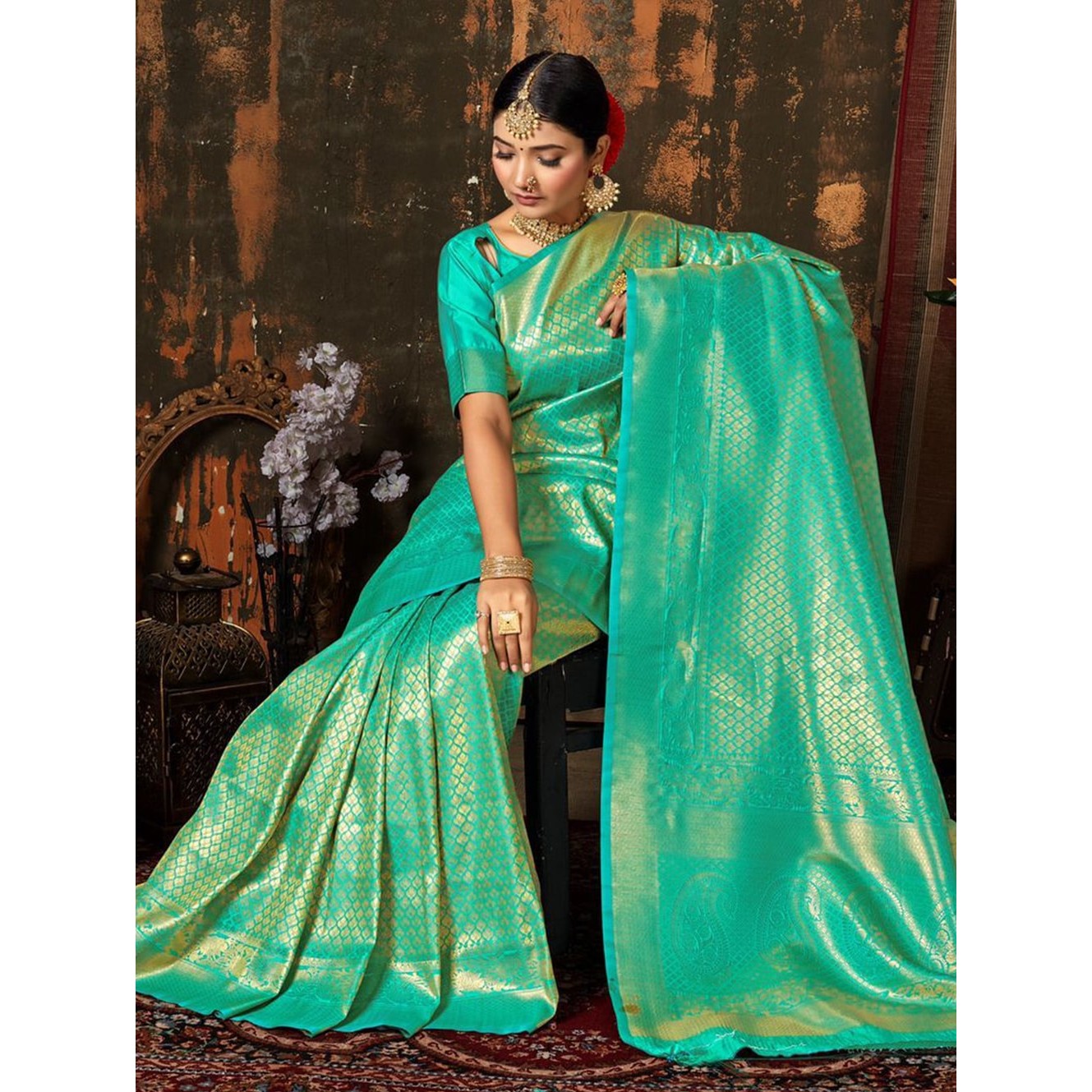 Kanjeevaram green silk saree