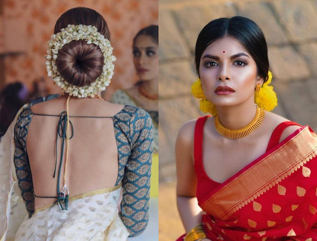 The Classic Sleeveless and Backless Black Blouse Saree Trends