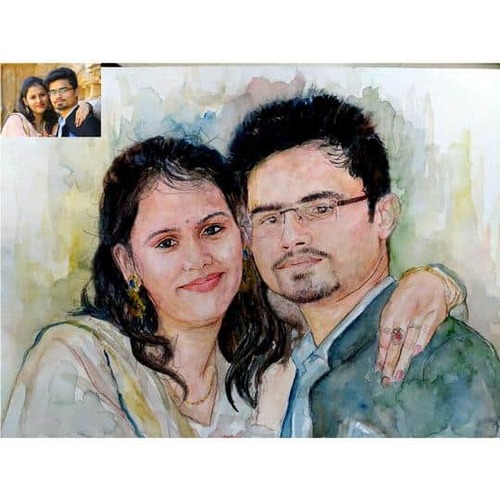 Custom Waterpaint Portrait - Parents Anniversary Gift Ideas India