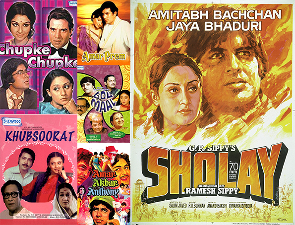 anniversary gifts for parents, marriage anniversary gift, chupke chupke, sholay, khubsorat, amar akbar anthony, golmaal, amarprem, hindi movie poster collage