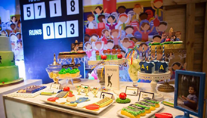 cricket theme, cricket party, 7 course meal, 7 course meal menu, ipl party