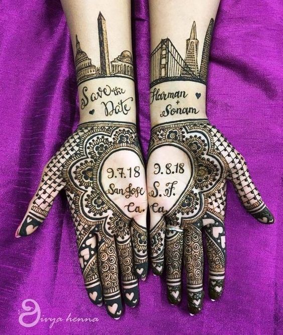 Engraved Date Of Wedding Mehndi Designs 1