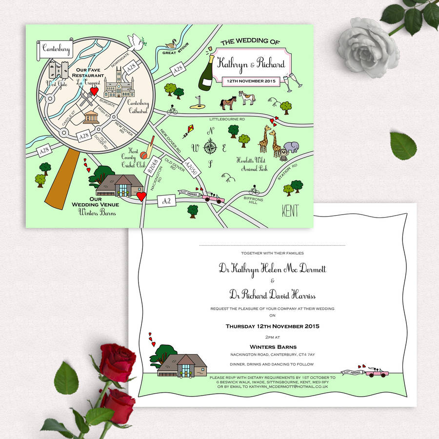 mapped out unique wedding invites