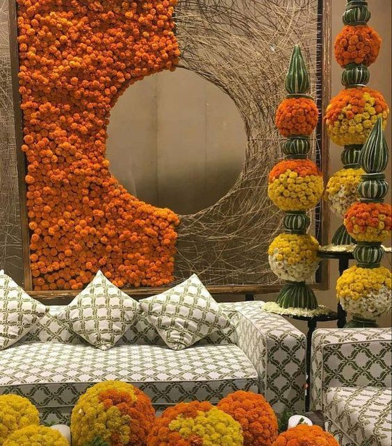 genda phool, genda phool decoration ideas, genda phool decoration, genda phool gate decoration, genda decoration, genda phool wedding decorations, genda flower decoration, door decoration with marigold flowers, marigold flower decoration