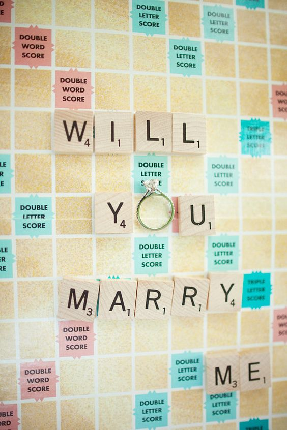 Memorable Proposal Ideas- Scrabble word game to form the sentence "Will you marry me"