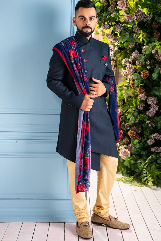 Dark Blue Ranveer Singh Wedding Sherwani Groom Sherwani Blue 